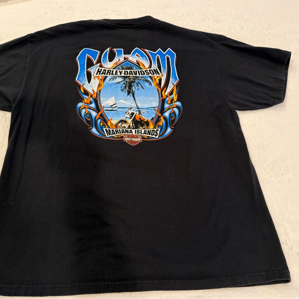 Harley-Davidson Black Tee with Guam Island Graphic